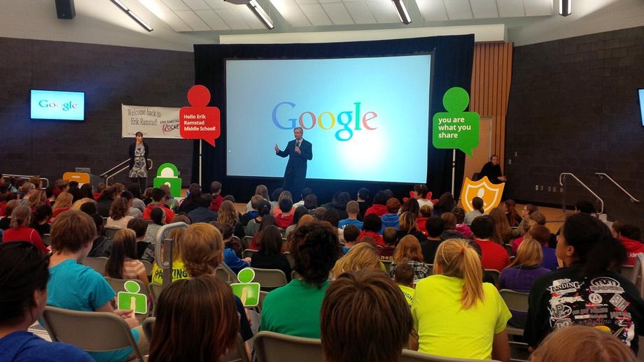 Google Internet Safety Event in Minot-October 2014- Senator Hoeven and Google representatives lead an internet safety program at Erik Ramstad Middle School in Minot.